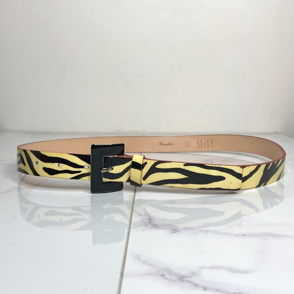 Garuglieri Italy Ivory White & Black ZEBRA Print Glossy Patent Leather Belt S - Picture 2 of 12